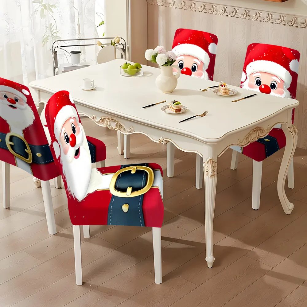 2/4 قطعة عيد الميلاد سانتا كلوز نمط مطبوعة أغطية كراسي مرنة ، تغطية كاملة كرسي الطعام أغطية ، ديكور جو عطلة #5