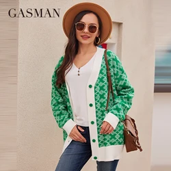 GASMAN Spring Autumn Women's Patchwork Sweater Soft Skin-friendly Round Neck Top Fashion Short Slim High Quality Ladies Cardigan