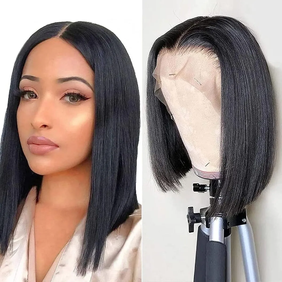 13X4 Lace Frontal Wig Transparent Lace Straight Bob 10Inch Natural Black Color Remy Short Human Hair Top Quality Wig For Women