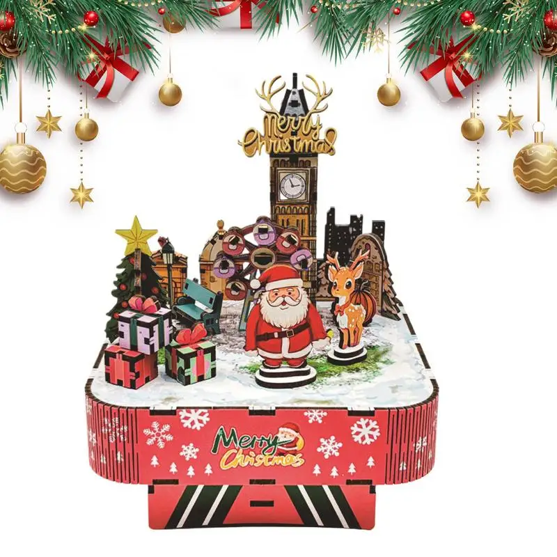 

Christmas puzzle music box 3D assembly building toys wooden Christmas castle model for home holiday party decoration