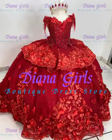 Quality Luxury Red Flower Girl Dress Tulle Fluffy For Wedding Princess Ball Dress Appliques Kids Birthday Party Evening Gowns