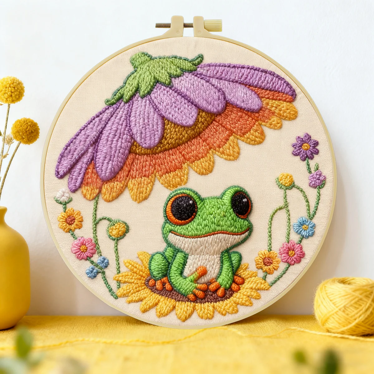 1 Stück 20X20CM/15X15CM 7,87/6,3 Zoll Frosch-Stickerei-Starter-Kit DIY-Kit DIY-Stickerei-Set Handarbeiten Nadelkunst Heimdekoration – Detail 2