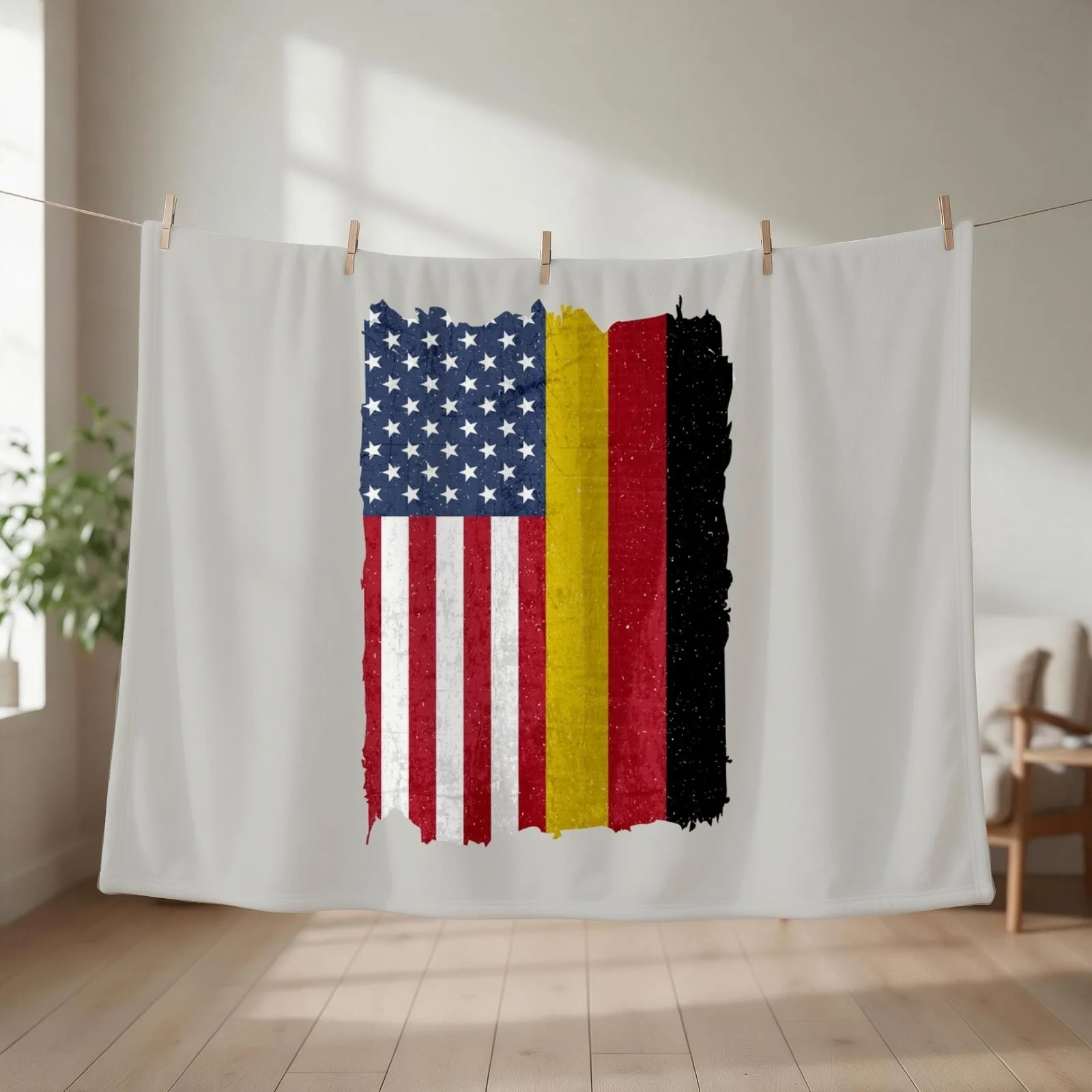 United States with Germany Flag Mix US and German Country Flags Throw Blanket couch cozy soft plush fuzzy picnic outdoor blanket