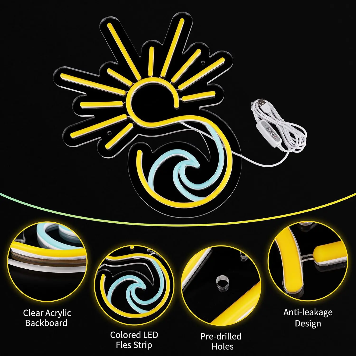 Sunrise Sunset LED Neon Sign USB Dimmable Neon Light Sign for Gameroom Bedroom Bar Livingroom Birthday Party Gift Wall Decor