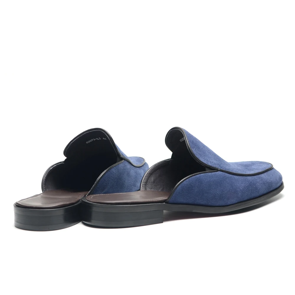 Men's Blue Suede Leather Slide Sandals Genuine Cowhide Rubber Sole Slip-Ons Casual Summer Mules Footwear Comfort Breathable 2025