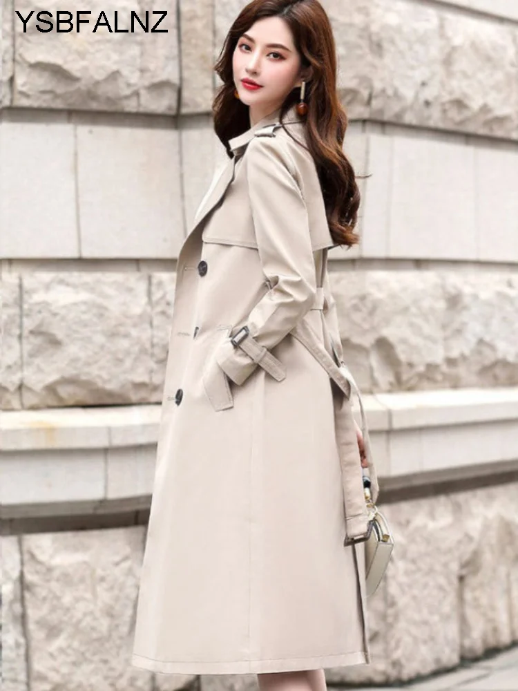 2023 Windbreaker Autumn Winter Women Lapel Double Breasted Trench Coats Office Long With Belt Lining Korean Fashion Clothing