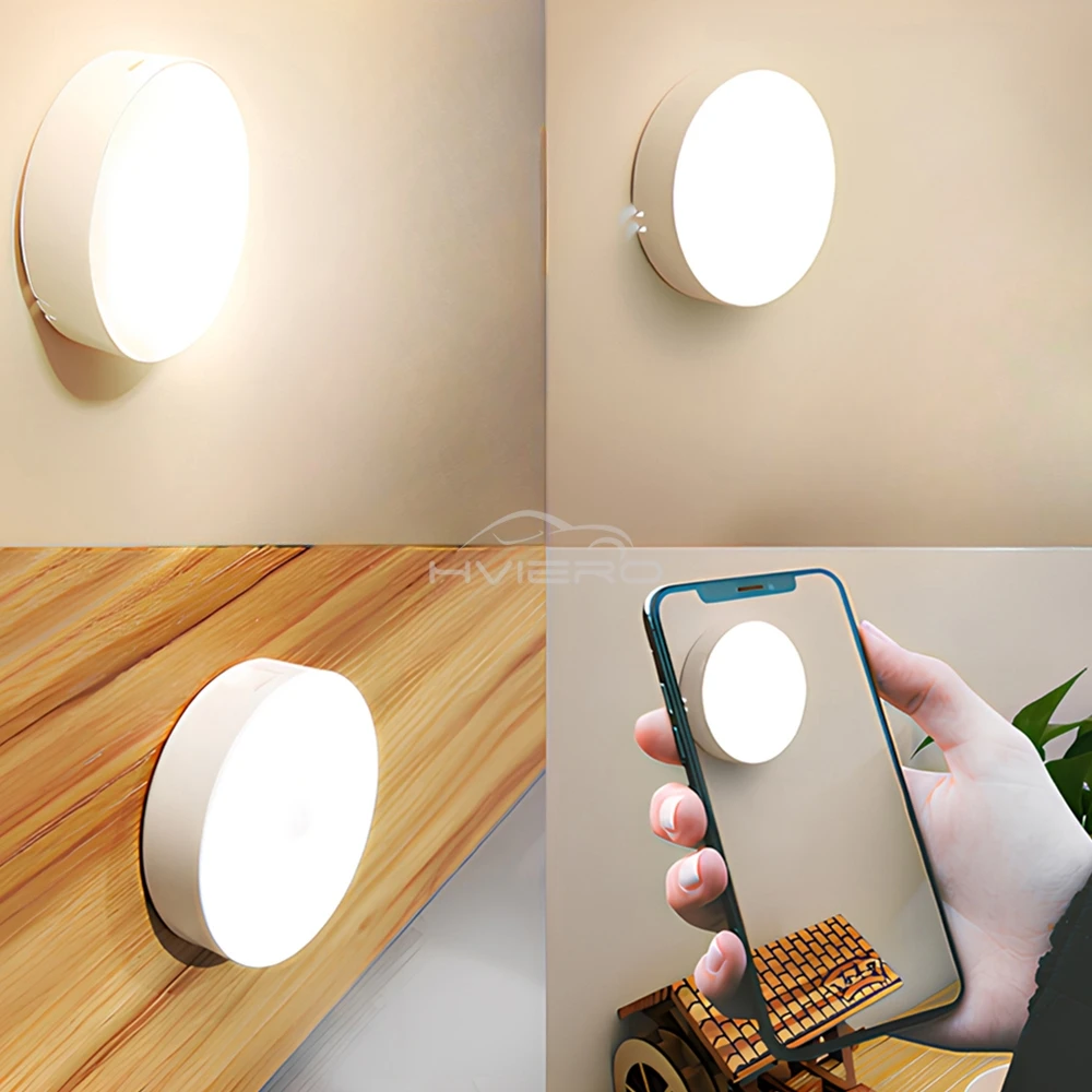 لاسلكي مستدير ضوء الليل محس حركة USB شحن وحدة إضاءة LED جداريّة مصباح لغرفة النوم الديكور الدرج خزانة خزانة الإضاءة