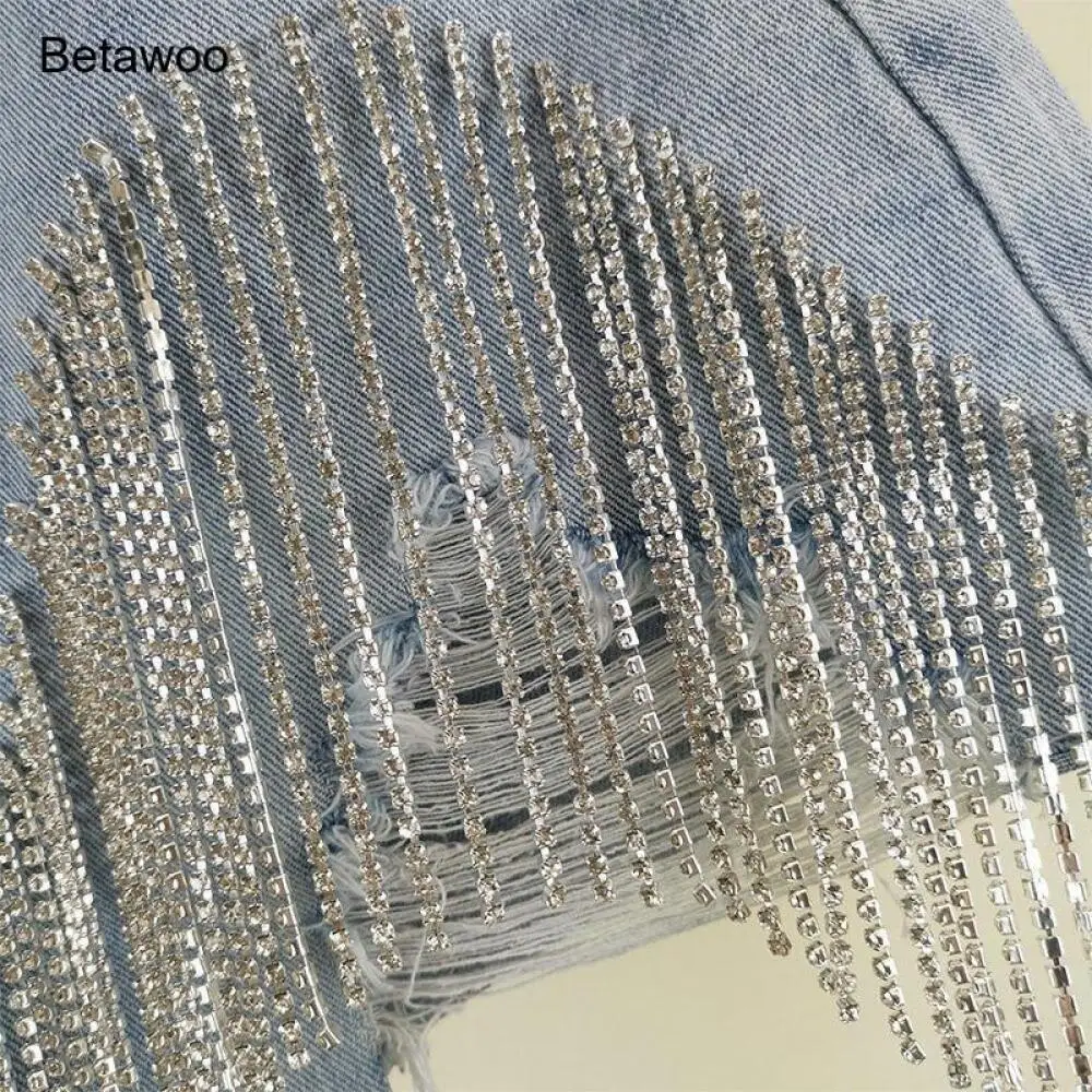 Women's High Waisted Rhinestone Fringe Pearl Embellished Denim Shorts Sexy Party Jean Shorts