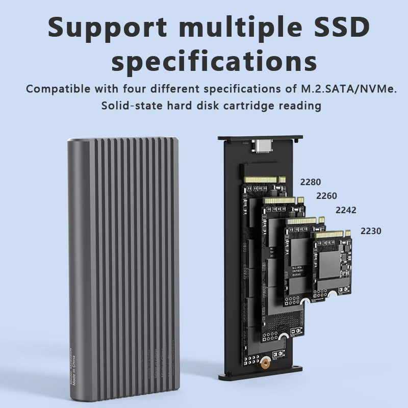 กล่องฮาร์ดไดรฟ์ RGB แบบ Dual Protocol NVMe/SATA ตัวอ่าน m2ssd แบบสากล Type-C กล่อง SSD ภายนอก