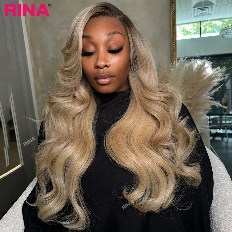 

Omber Blonde 13x6 Lace Front Wigs Human Hair Transparent Lace 180 Density Body Wave Dark Root 13X4 Lace Frontal Wigs Human Hair