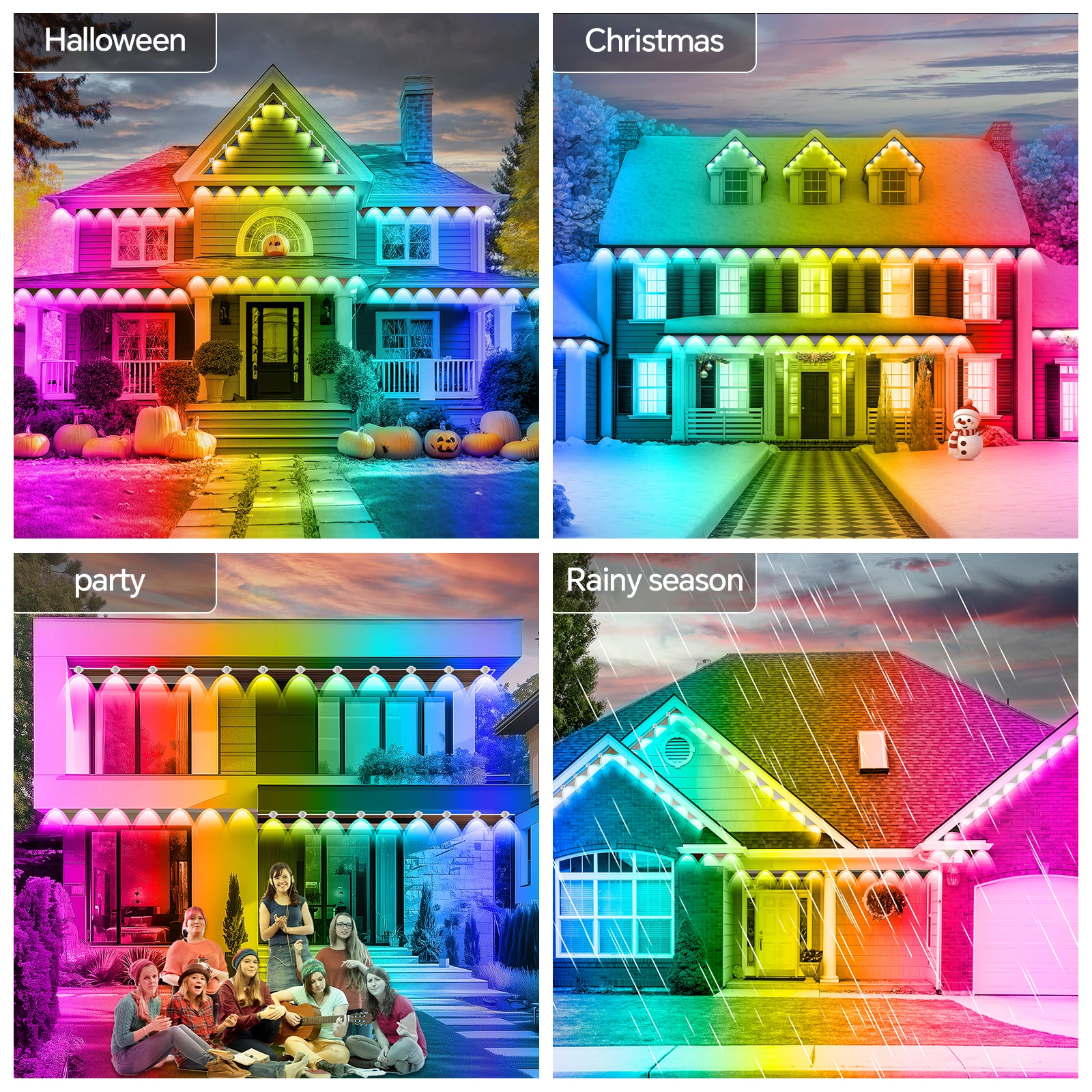 60M & 200FT Permanent Outdoor LED Eaves Lights RGB Waterproof Smart String Lights App Remote Control Color Changing Lamp for House Roof Garden Christmas Holiday Party Daily Accent Lighting 6