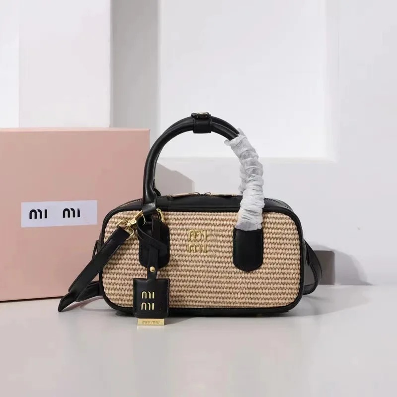 2024 Summer MIU Top New Knitted Women\'s Bag Bowling Handheld Single Shoulder Crossbody Bag Boston Versatile Bag Gift