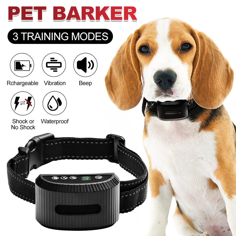 

Dog Anti-Bark Collar Rechargeable Bark Terminator Advanced Bark Control Shock Collar Training Neck Strap with Beep Vibration