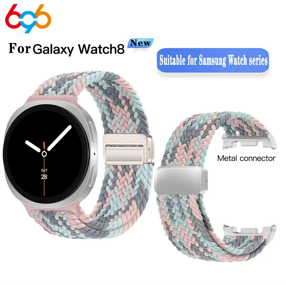 

Новые нейлоновые тканые ремни с металлической магнитной пряжкой 22 мм для Samsung Watch8, модный ремешок для часов Galaxy 8Classic