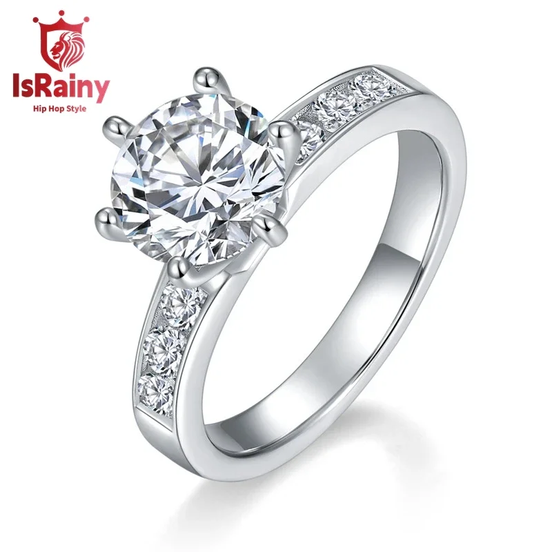 

IsRainy Hip Hop Rock Solid 100%925 Sterling Silver Real GRA Moissanite Diamonds Rings Round Engagement Anniversary Fine Jewelry