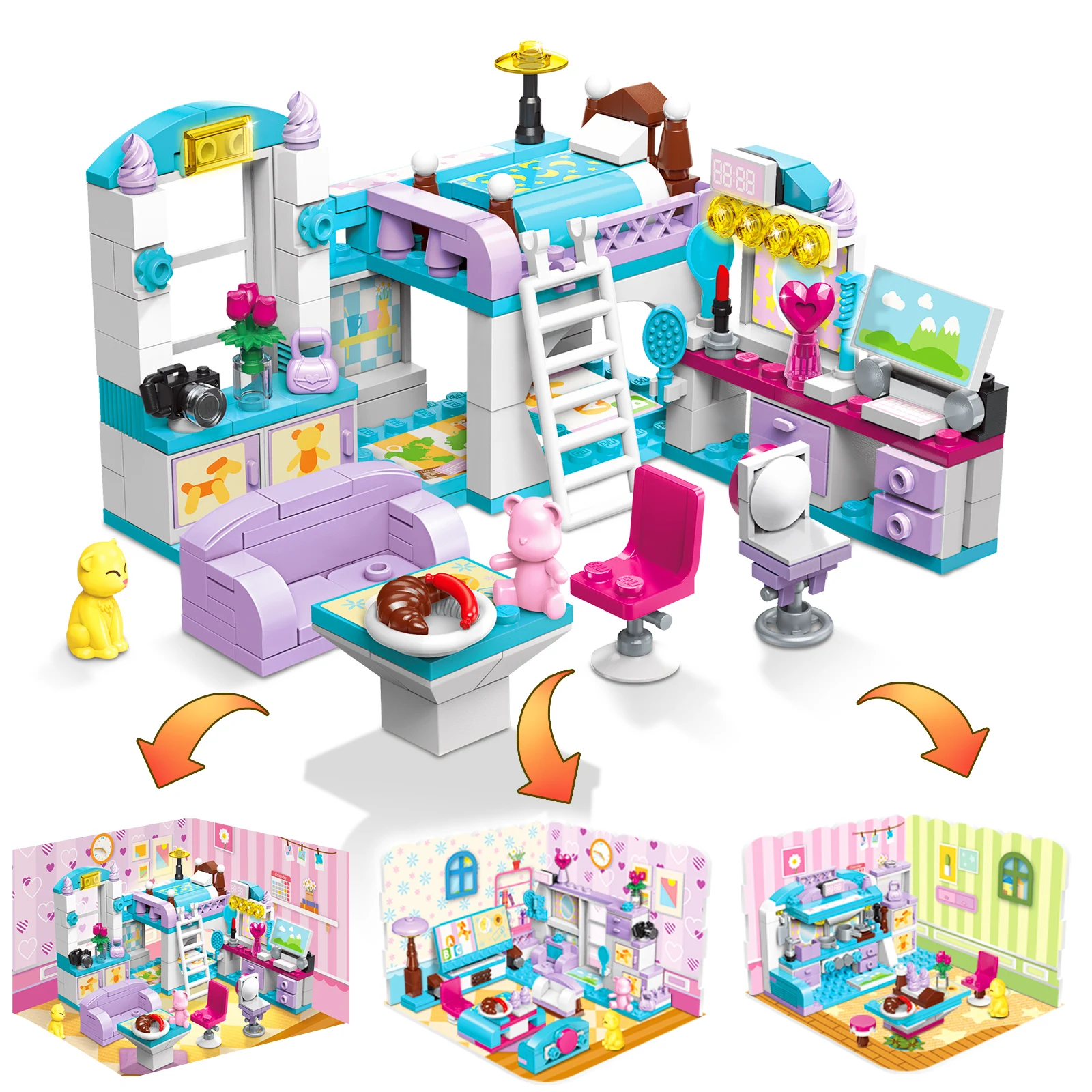 

QMAN 6-12 Dream Girl's Home Building Blocks Kit Развивающая игрушка для сборки девушки Спальня Гостиная Кухня 3 метода здания