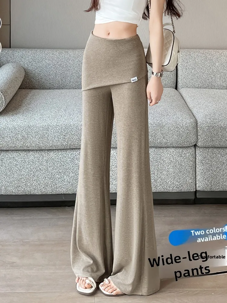 High Waist Bell Bottom Casual Pants Women's Summer Elastic Loose Fit Long Pants Draping Micro Flared Trousers Casual Style