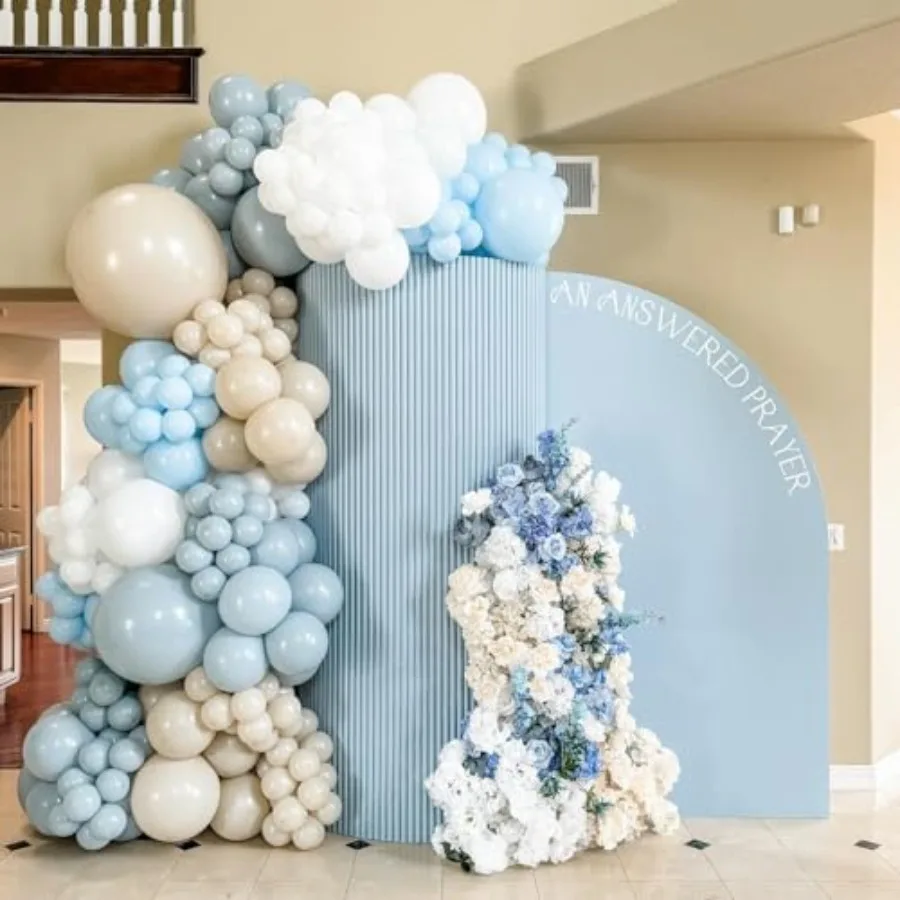 Dusty Blue White Sand Balloon Arch Garland Kit 141pcs Slate Fog Baby Blue Sand White Beige Cream Balloons for Boy Girl Birthday