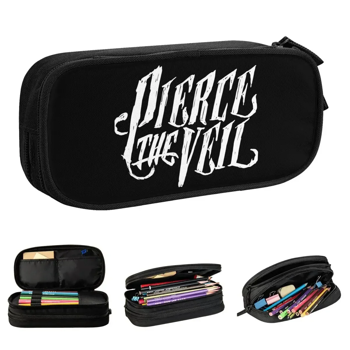 Large Capacity Pencil Case PIERCE THE Band Rock Music Merch Double Layer Pencil Box Girl Makeup Bags Suprise Gift