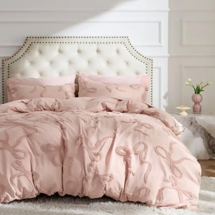 

Комплект постельного белья в стиле бохо King Size - Розовый, с тафтингом, в стиле шебби-шик, для всех сезонов, 3 предмета, мягкий жаккардовый комплект с одеялом King Size