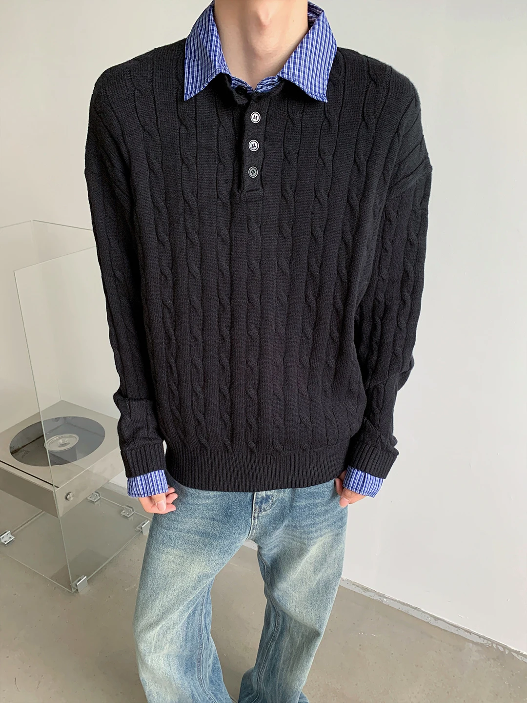 

American Retro Men's Knitted Sweater Fake Two-Piece V-Ne Tassel Loose Fit Autumn Winter Faion Casual Comfortable Knitwear