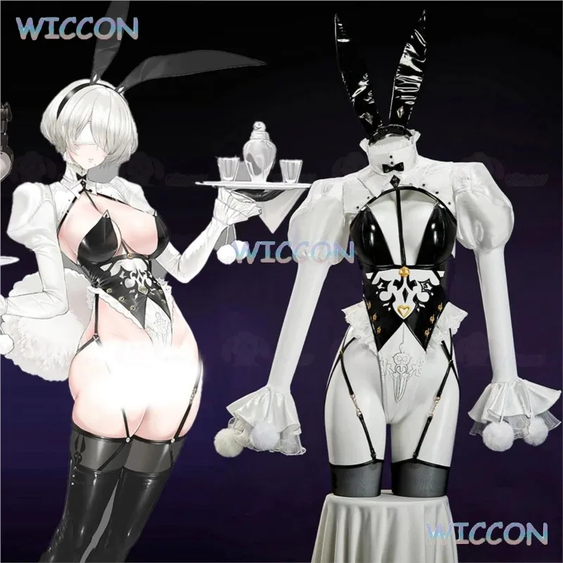 

a7d@Game NieR: Automata 2B Cosplay Costume Bunny Girl Sexy Uniforms Maid Doujin Headwear Props Wig Halloween Party Role Play Clo