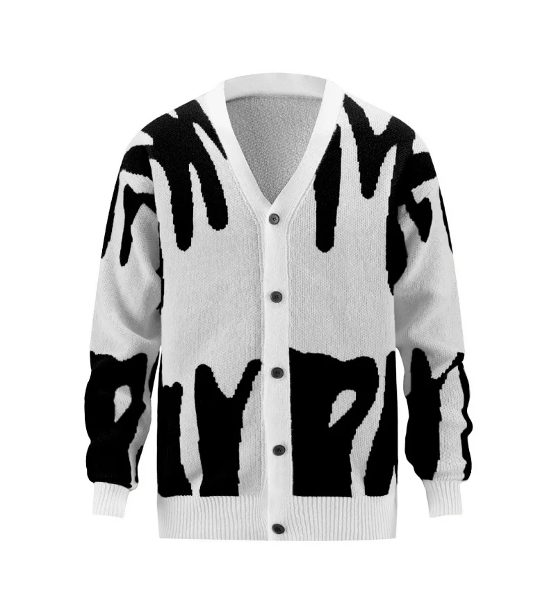 Nieuwe Collectie Mannen Trendy Merk Grote Maat V-hals Warme Trui Mannen High Street Losse Vest Alfabet Jacquard Gebreide Trui