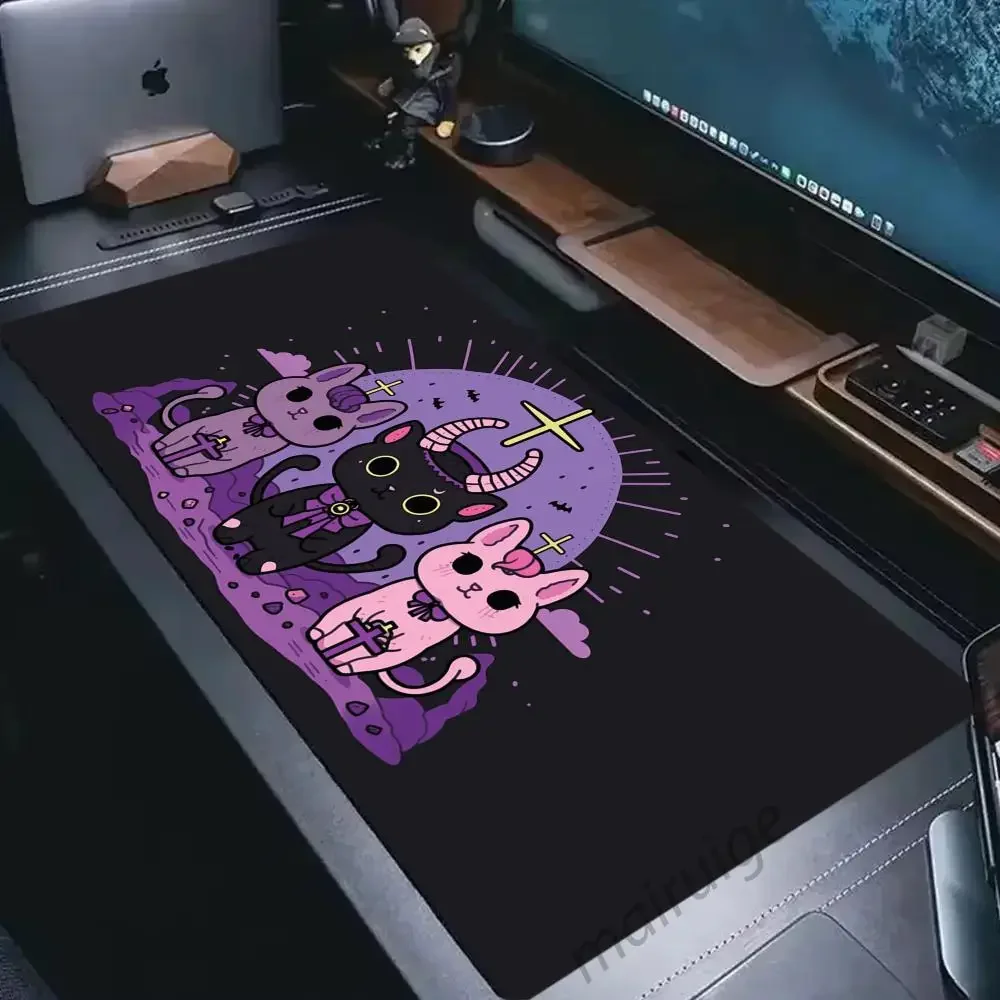 Pastel Goth Cat Mouse Pad Large Computer Office Game Table Mats XXL HD Rubber Anti-slip Gaming Keyboard Mousepads Long Desk Pads