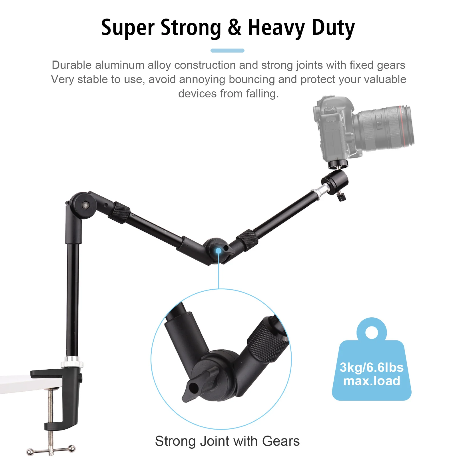 Andoer ST-01 Metal Bracket Flexible Foldable Desk Mount Stand Ballhead Adapter for Fill Light LED Ring Light Camera Smartphone