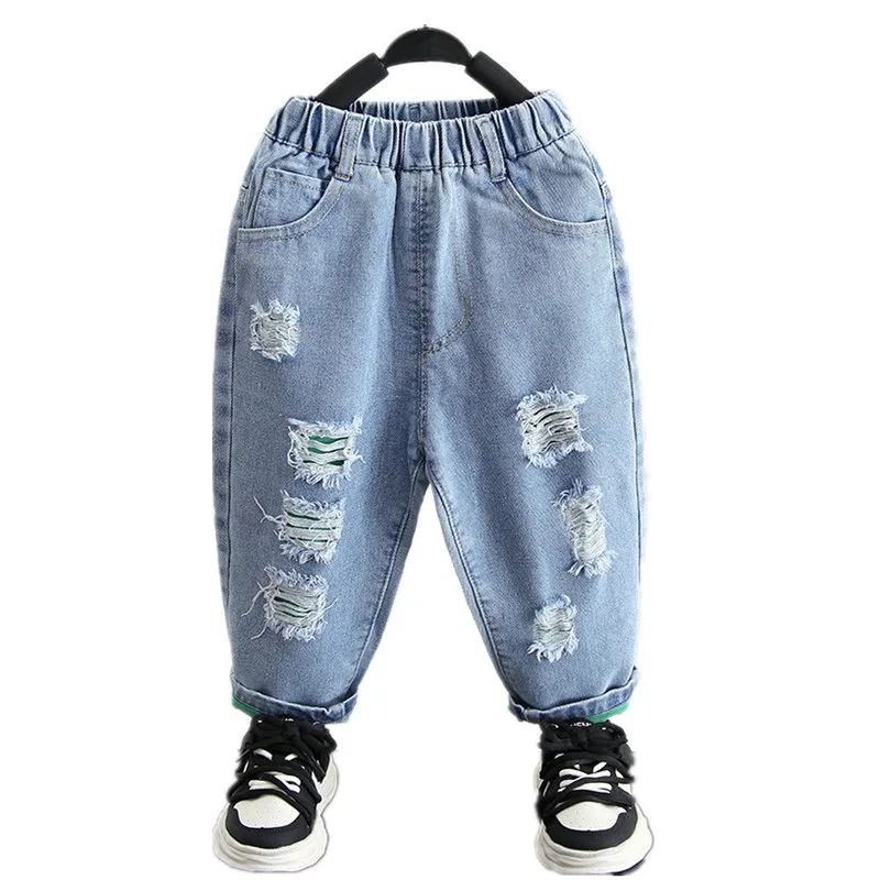 Casual Boys Jeans Children Denim Ripped Jeans Kids Trousers Toddler Girl Fall Clothes Baby Harem Pants Baggy Jeans 2-8 Years