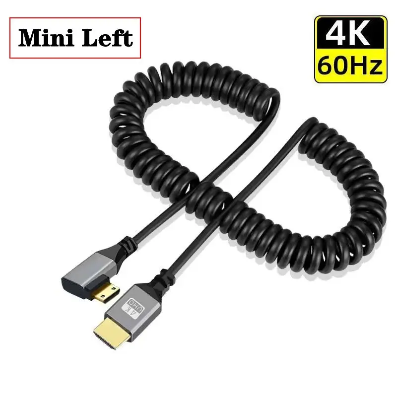 Mini/micro hdmi kompatibel männlich zu männlich 2,0 version 4k @ 60hz hd teleskop feder draht bogen mini mund slr kamera monitor 2,4 m