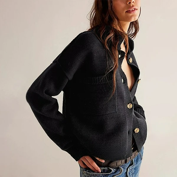 

2025 Autumn and Winter New Knitted Jacket Stand up Collar Solid Color Cardigan Sweater Women's Wear