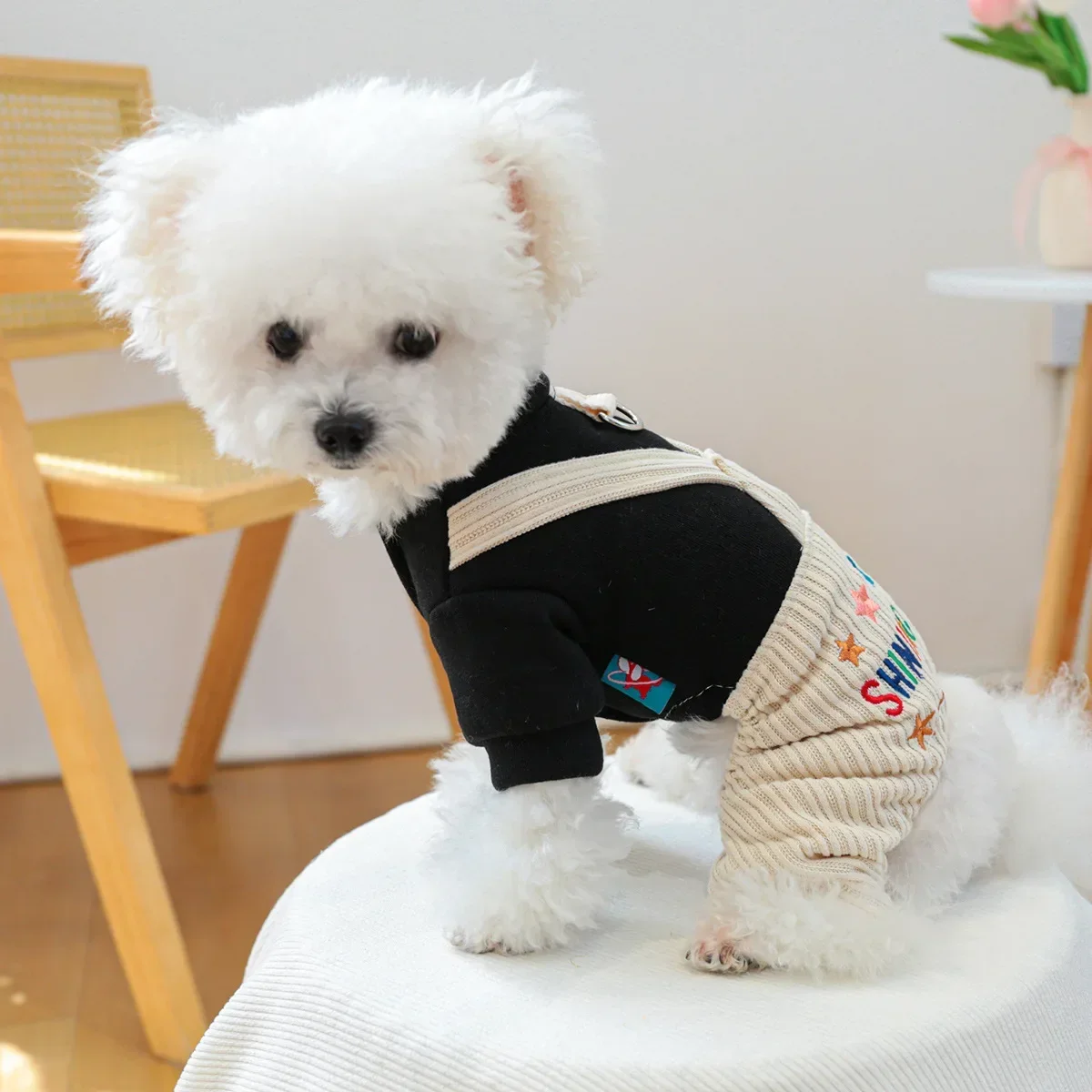 Pet Star Corduroy Overalls Cute Pet Four Legged Pants Puppy Cat Jumpsuit Clothes Autumn and Winter Star Overalls Pants