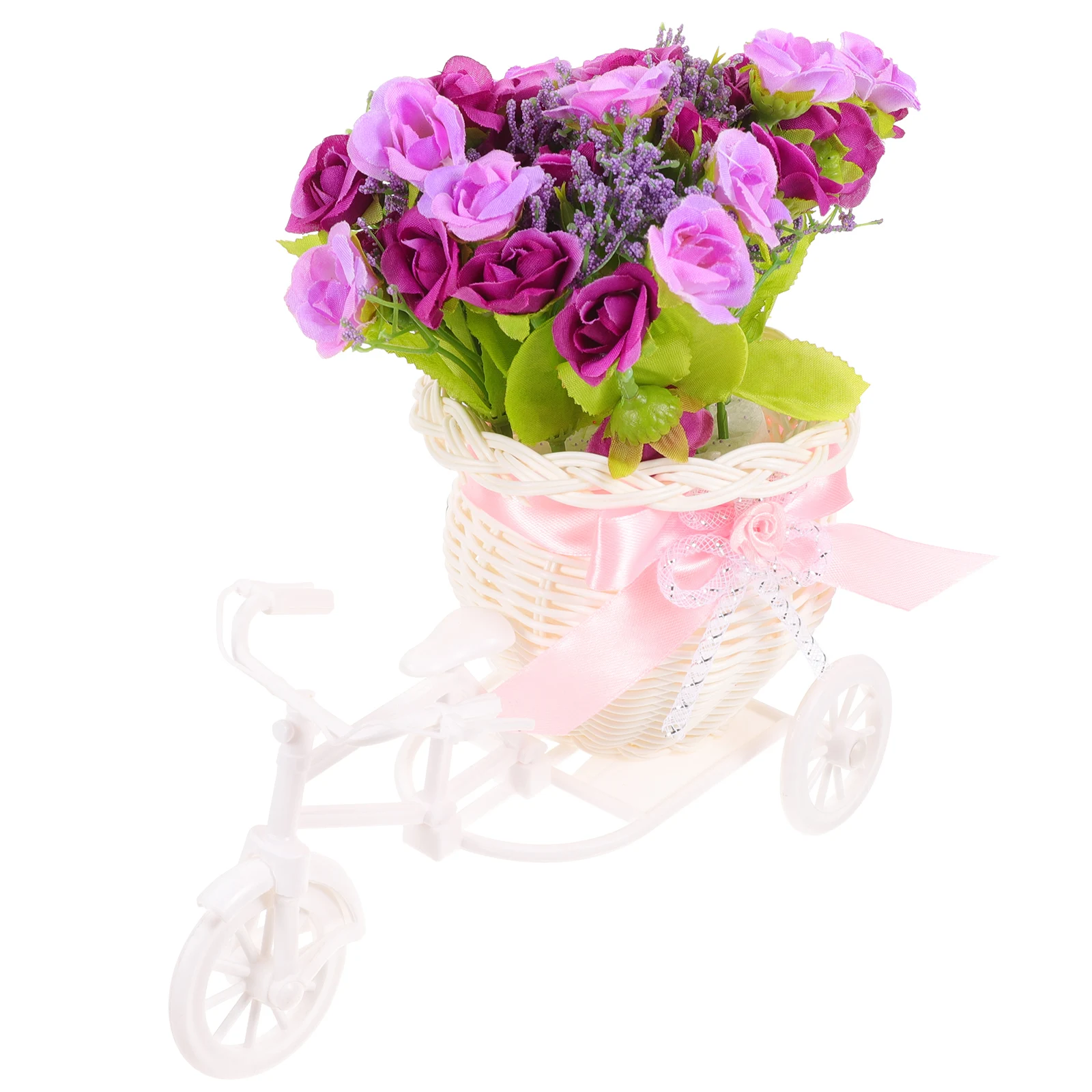 

Artificial Bicycle Flower Basket Decor Silk Cloth nament Home Office Shop Garden Wedding Simulated Decoration Easy Care Clean