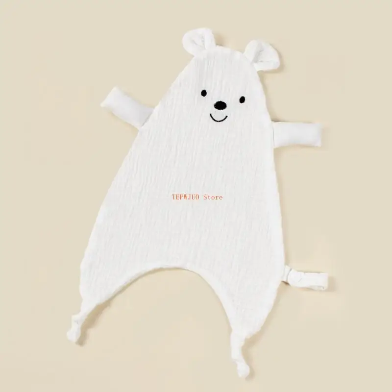 

U50F Embroidered Bear Baby Security Blanket Four-Layer Muslin Cuddle Cloth