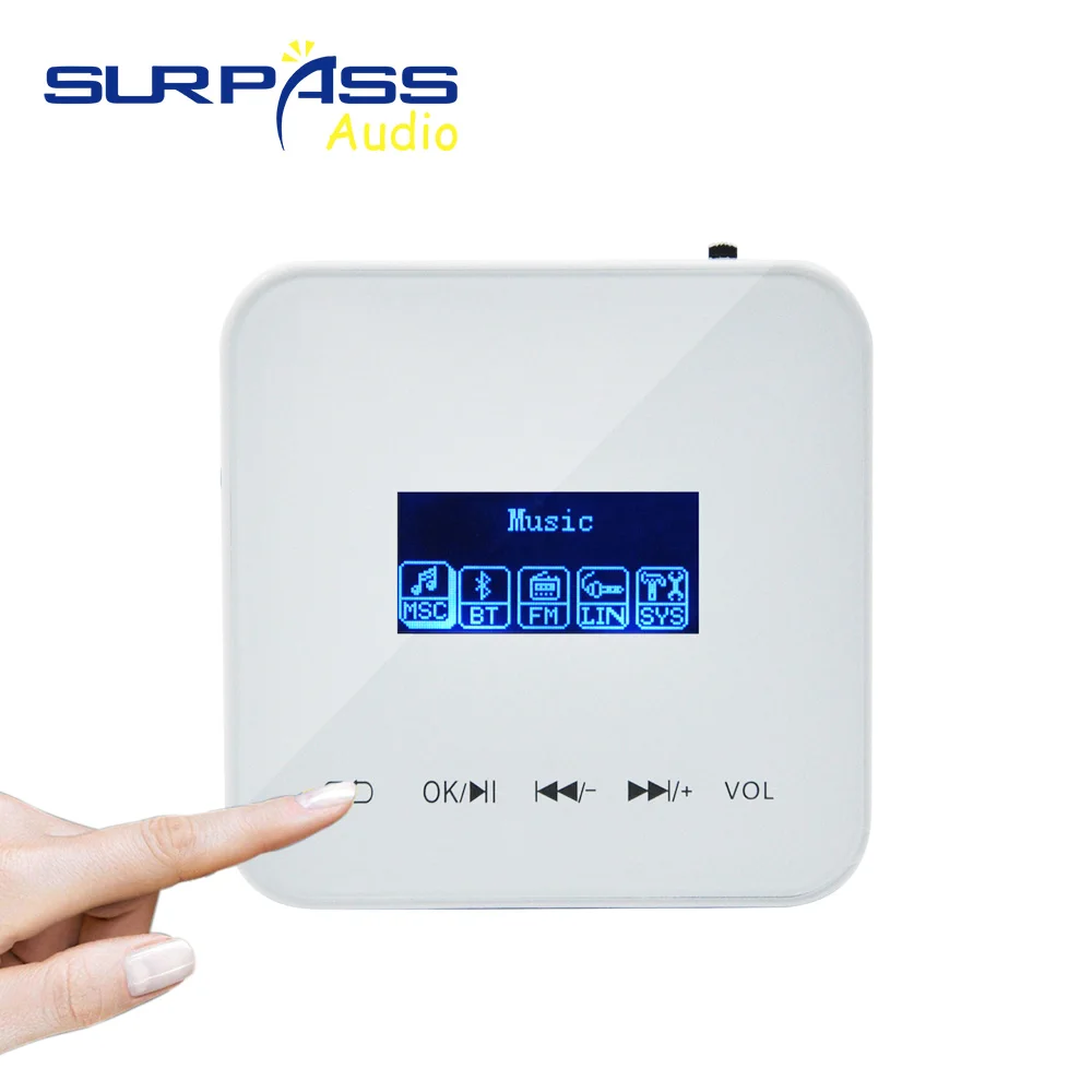 Mini amplificador de fondo de música con pantalla HD bluetooth de 1,77 pulgadas, panel de control para casa y villa, reproductor de audio para baño, compatible con radio FM