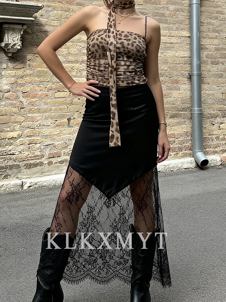 Women Wrap Skirts 2025 Women Autumn Fashion Solid Color Lace Splice High Waist Skirts Women Elegant Party Skirts