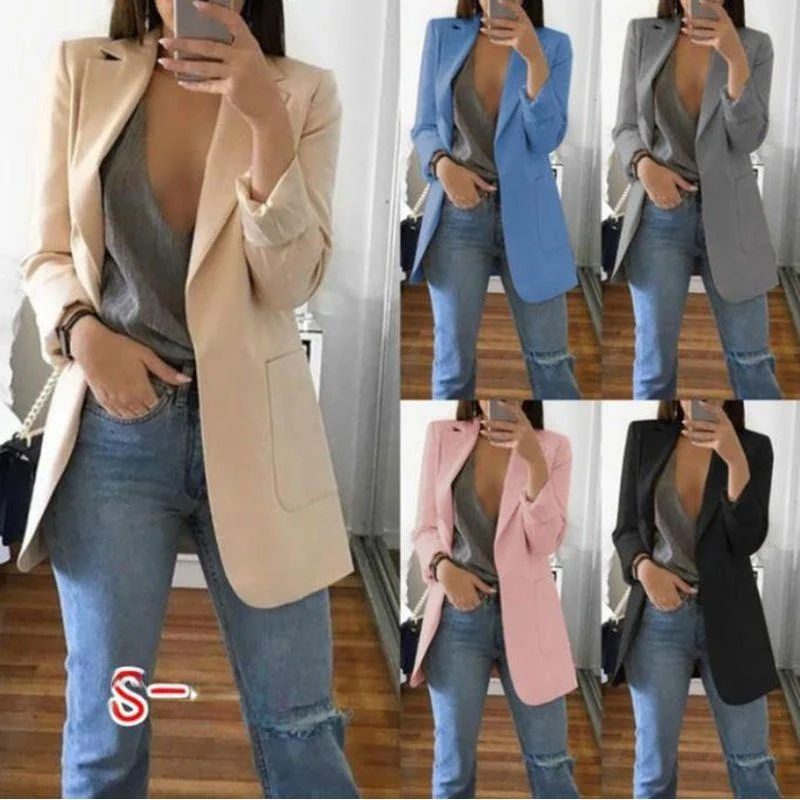 

Women's Long Sved ket Cardigan Small Suit Casual Busin Sle Polyester Fiber Spring 2024 Faion Ladies' Suit