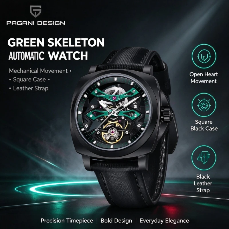 PAGANI DESIGN Men's Hollow Automatic Watch Luxury Sapphire Stainless Steel Mechanical Sports and Leisure Men's Watch+Gift Box