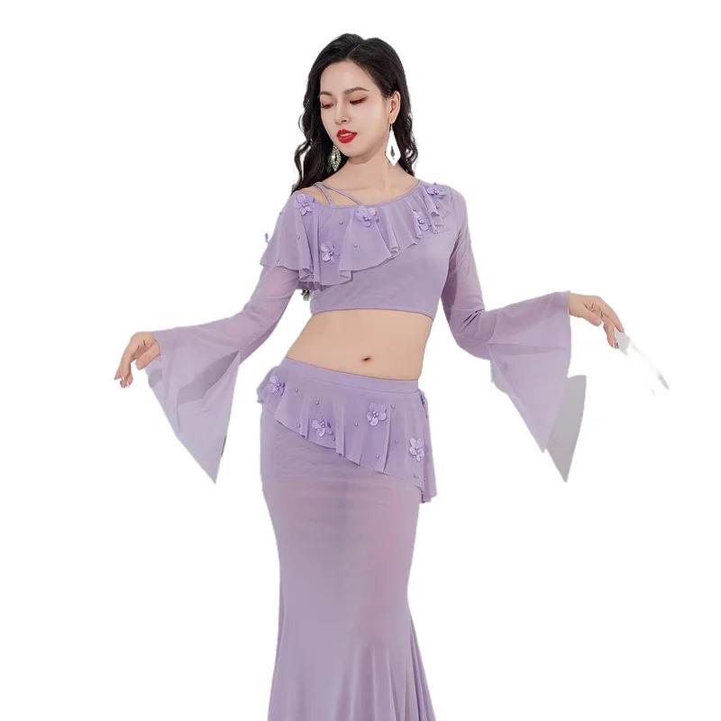 Belly dance costume gentle style practice clothes, elegant fishtail long skirt oriental dance performance clothes, dance clothes