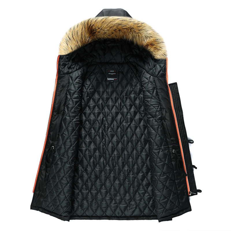 Parka de talla grande para hombre, abrigo cálido y grueso con capucha a prueba de viento, Parka informal clásica a la moda con cuello de piel,