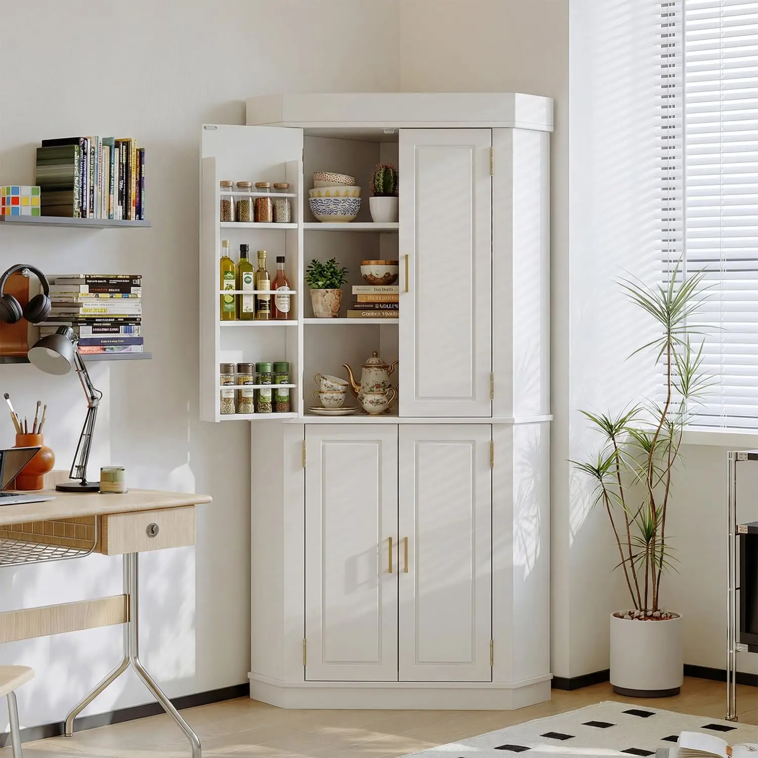 Small Space Corner Pantry Cabinet Matte Finish 70