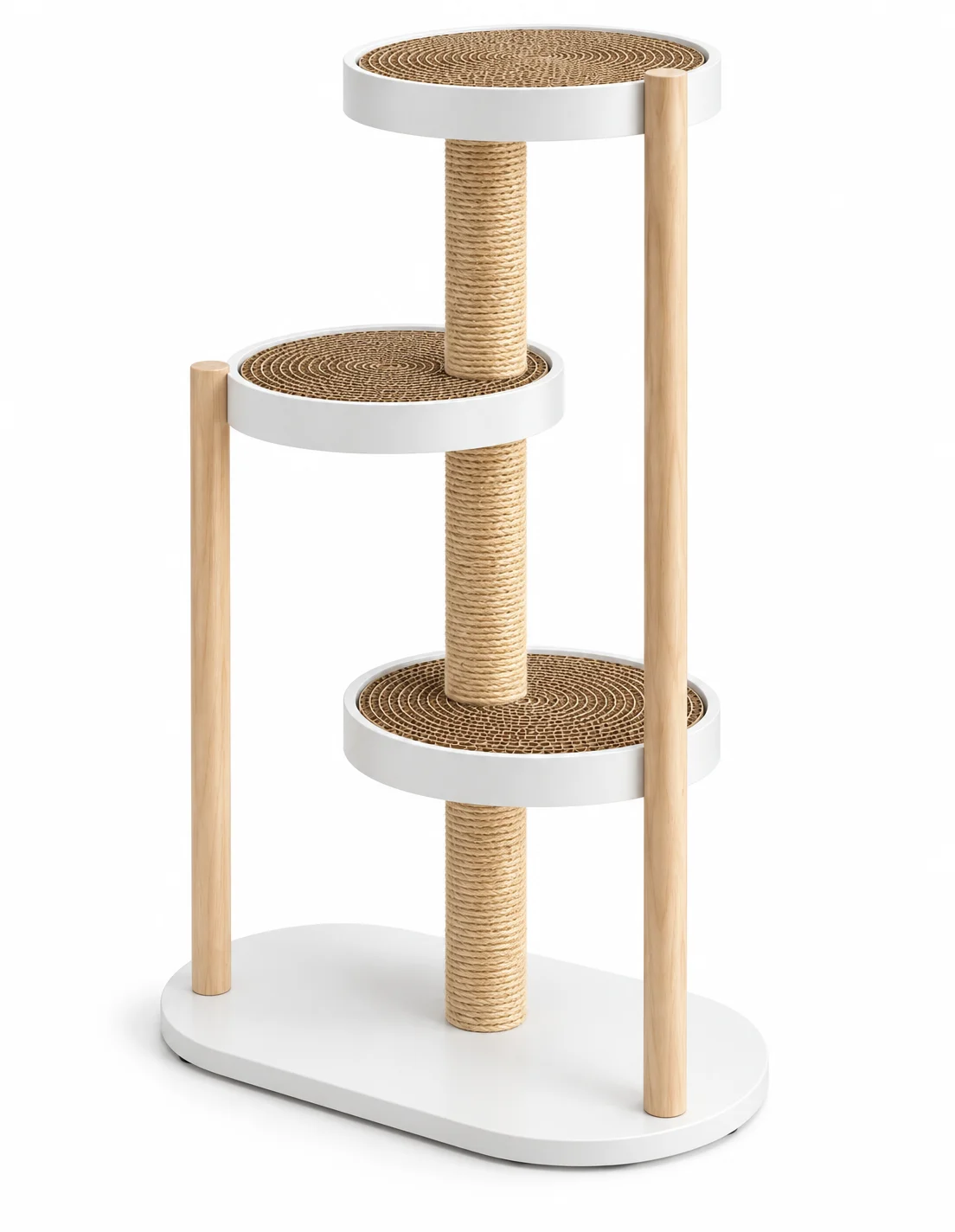 Manufacturer Wholesale Modern 3-Level Wooden Cat Tree with Sisal Scratching Posts and Round Platforms for Indoor Cats
