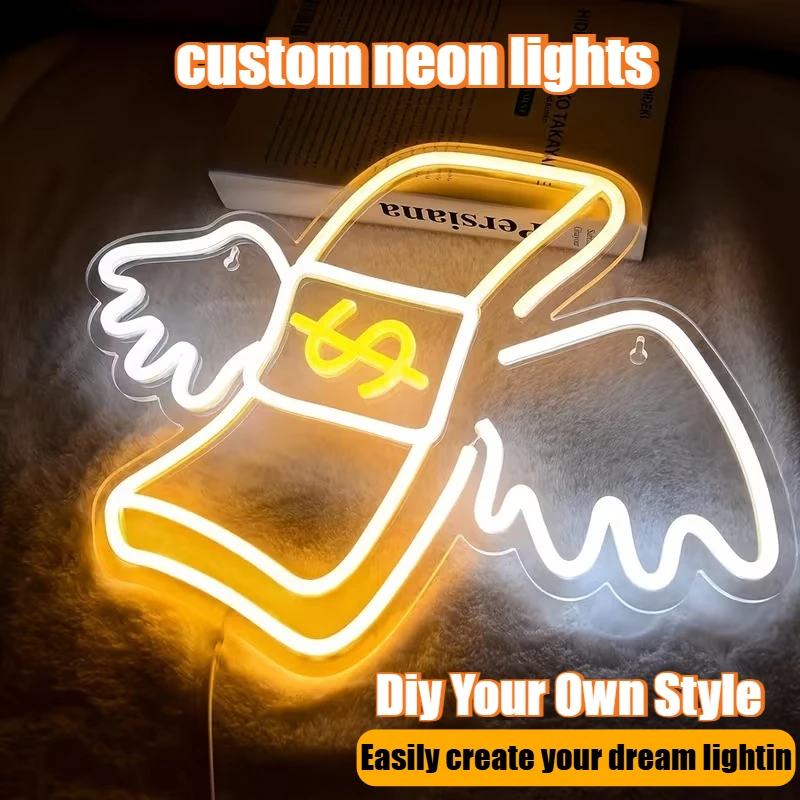 

Custom Neon Light Flying Dollar LED Neon Light Money Wings Neon Sign Room Decoration
