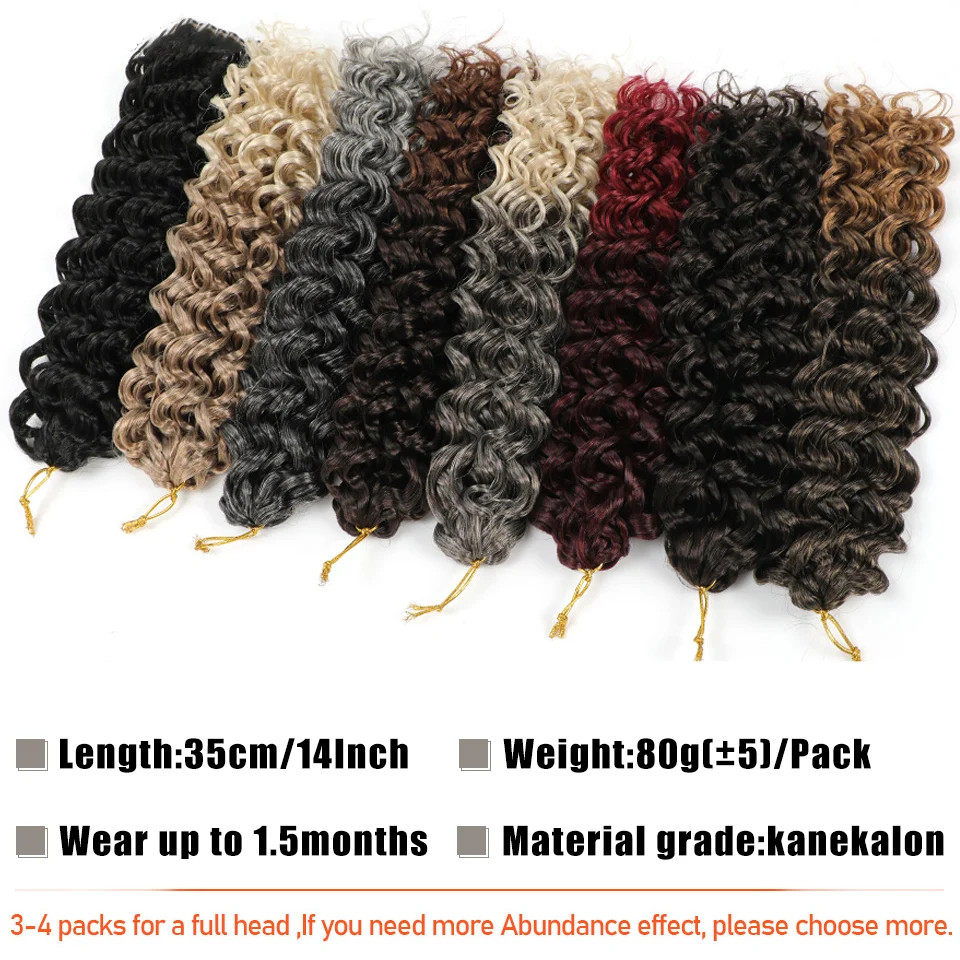 Sintético GoGo onda Crochet cabelo para mulheres negras, Bohemian Beach Curl, Onda de água Crochet tranças, Extensões de cabelo, 14"