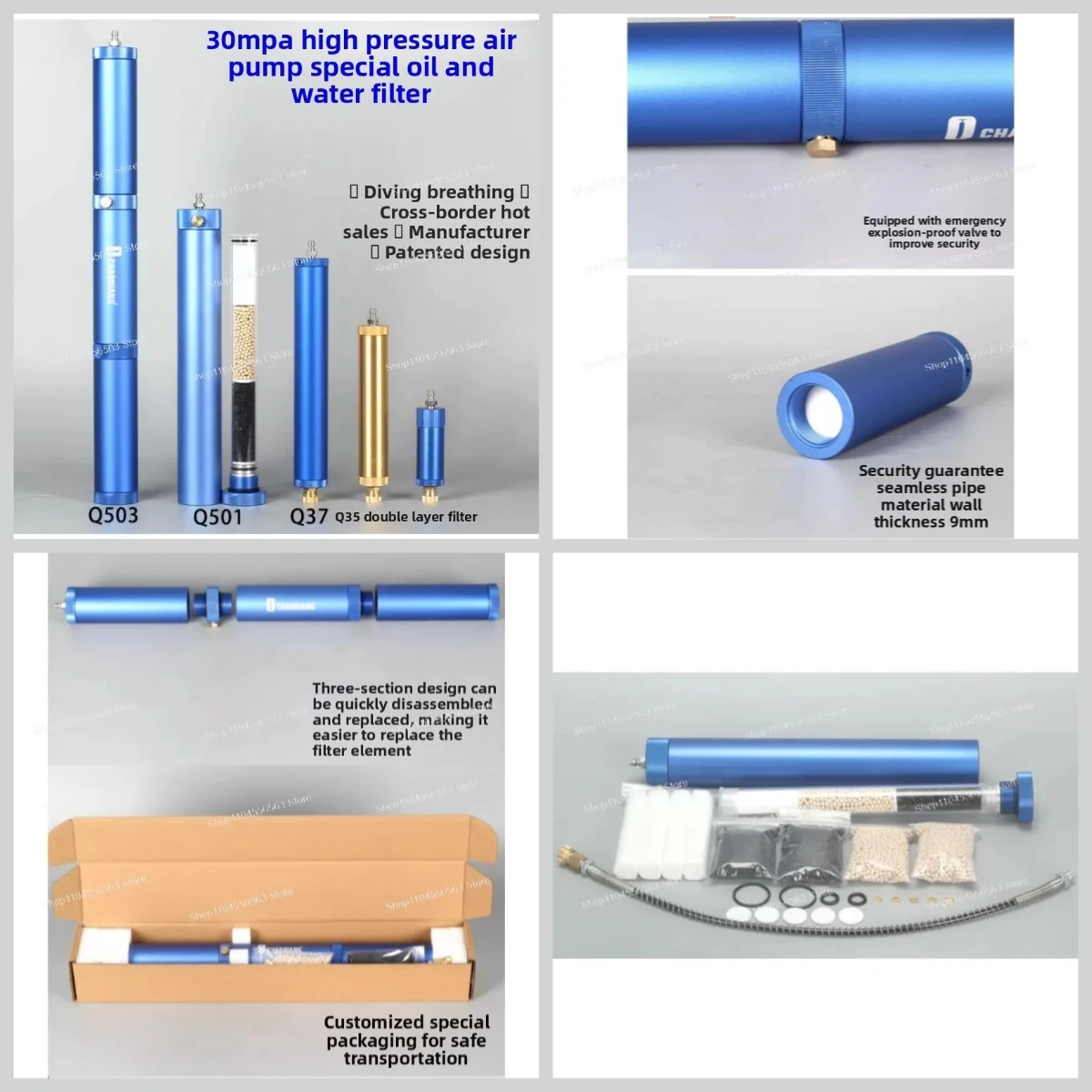 300 bar high pressure PCP air compressor filter, water and oil separator 30MPa special for diving purification