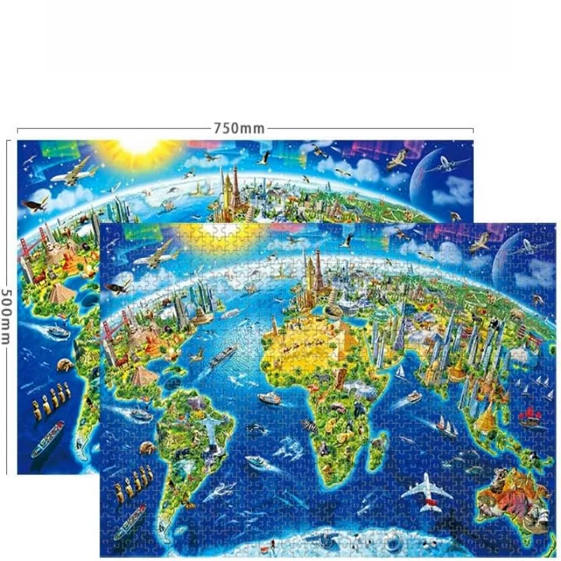 Puzzle DIY dla dzieci Ziemia Dom 1000 elementów Mapa Świata Puzzle SPuzzletudent Nauka Edukacja Prezenty Sensoryczne Dorosły Biuro Dekoracja Domu