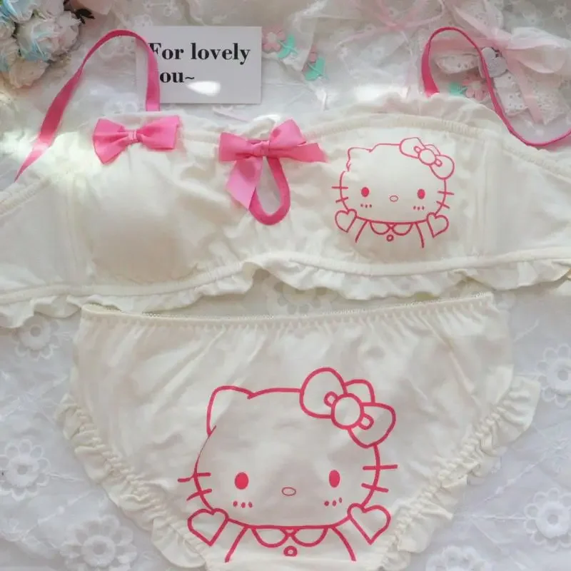 Miniso Hellokitty Underwear Bar Set Sanrio Kitcat Pure Cotton Middle School Student Elastic Sling Triangle Panty Lingerie Gift