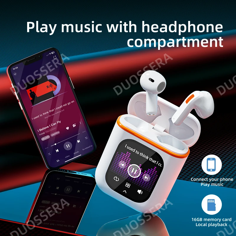 Multi-funcional Touch Screen Bluetooth Earphones, câmera, controle de vídeo curto, gravação, código de pagamento, ENC, 1 a 2 16GB