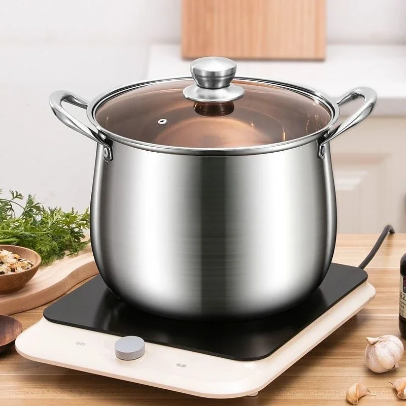 1Pc Stainless Steel Soup Pot Cookware Handle Design For Stewing Boiling 5L Large Capacity Cooking Pot Home Kitchen Cookware
